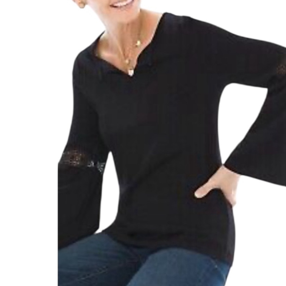 Chico’s Women’s Sz 1(M) Embellished Poet’s Sleeve Detail Ponte Knit Top